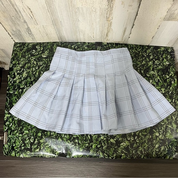 Plaid Mini Skirt in Light Blue - Picture 1 of 6